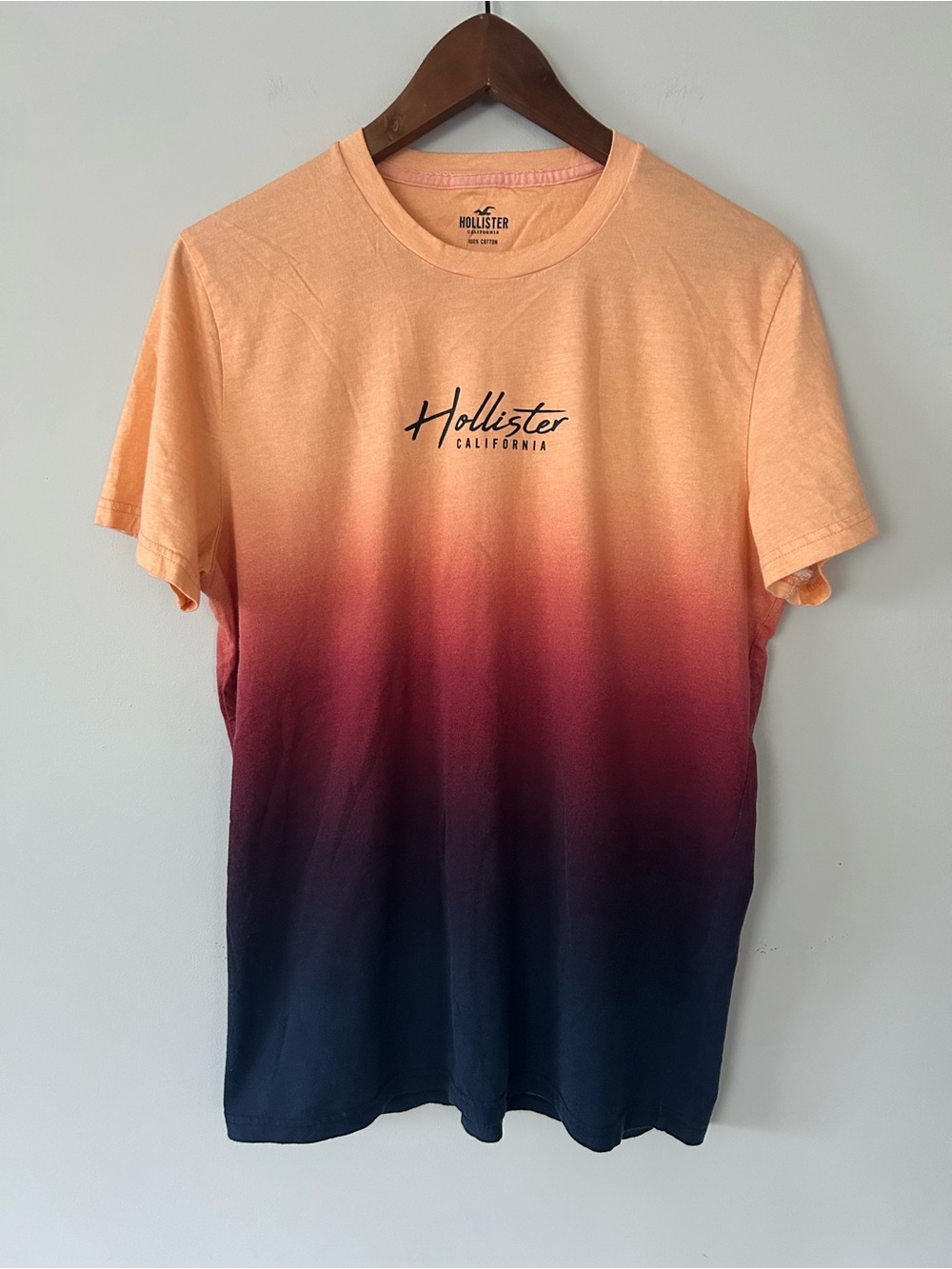 Hollister Men's Sherbet Ombre Crew T-Shirt | Peach to Navy | GUC | Sz Large
